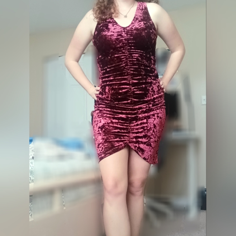 Express faux velvet rouched bodycon dress